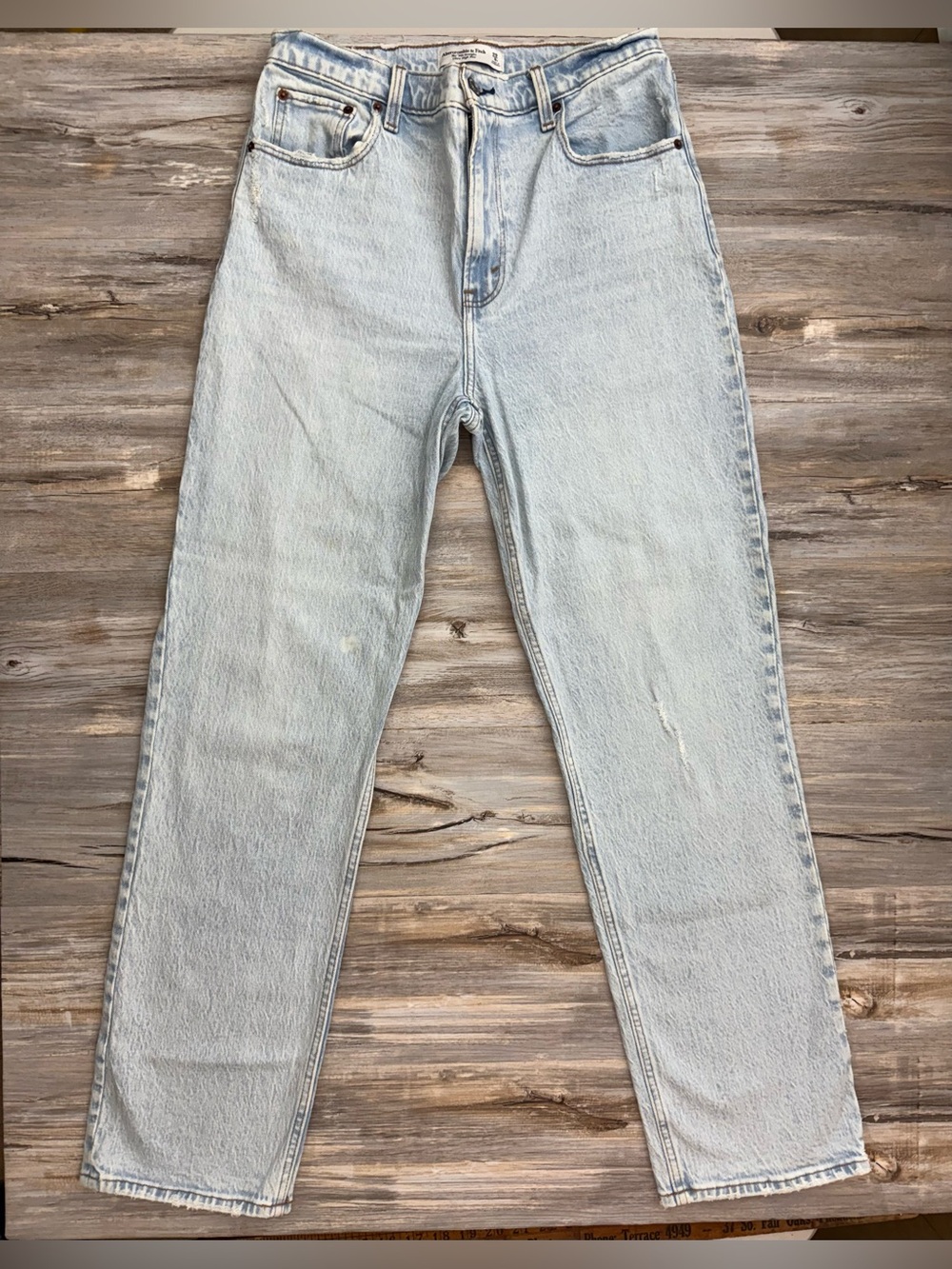 Abercrombie Jeans Women 29 Ultra High Rise 90s Straight Back Destroy Light Blue